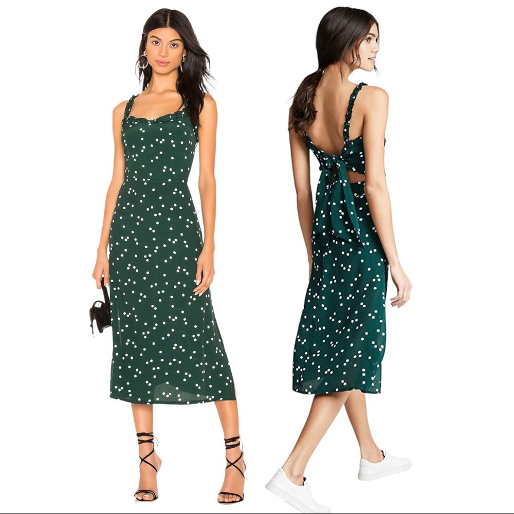 NEW Faithfull The Brand Gizele Midi Dress Green Linnea Dot Print, Size 8